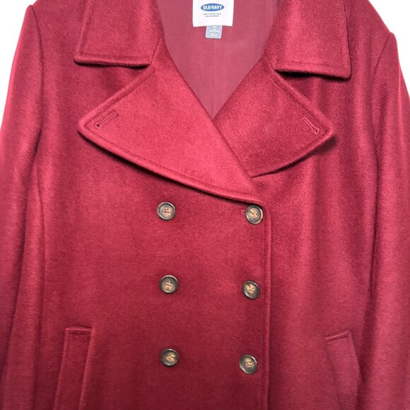 Old Navy Soft Brushed Peacoat Red Burgundy 2X Plus Double Breasted Coat - Picture 3 of 6